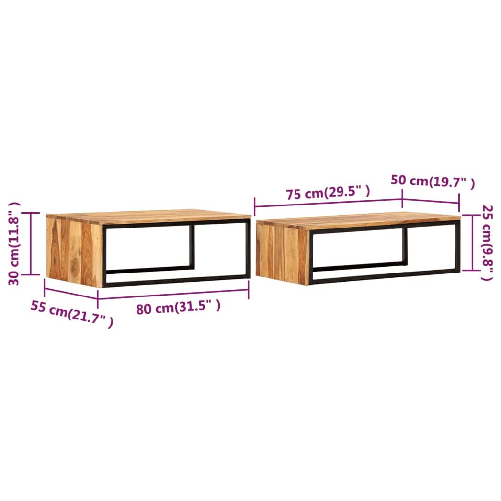 Brown Solid Sheesham Wood Nesting Coffee Table Set of 2 X155