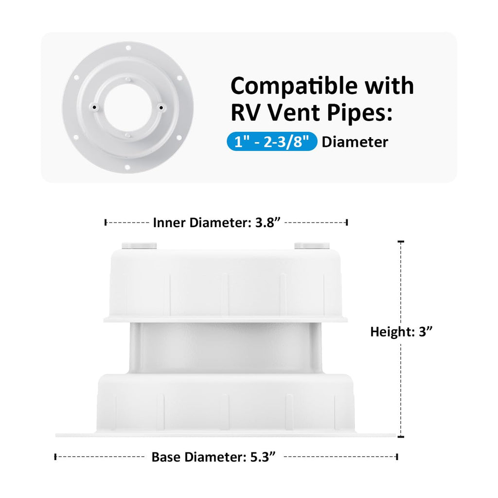 Aluminum RV Plumbing Vent Cap, Camper Roof Sewer Cap White 2 Packs G910