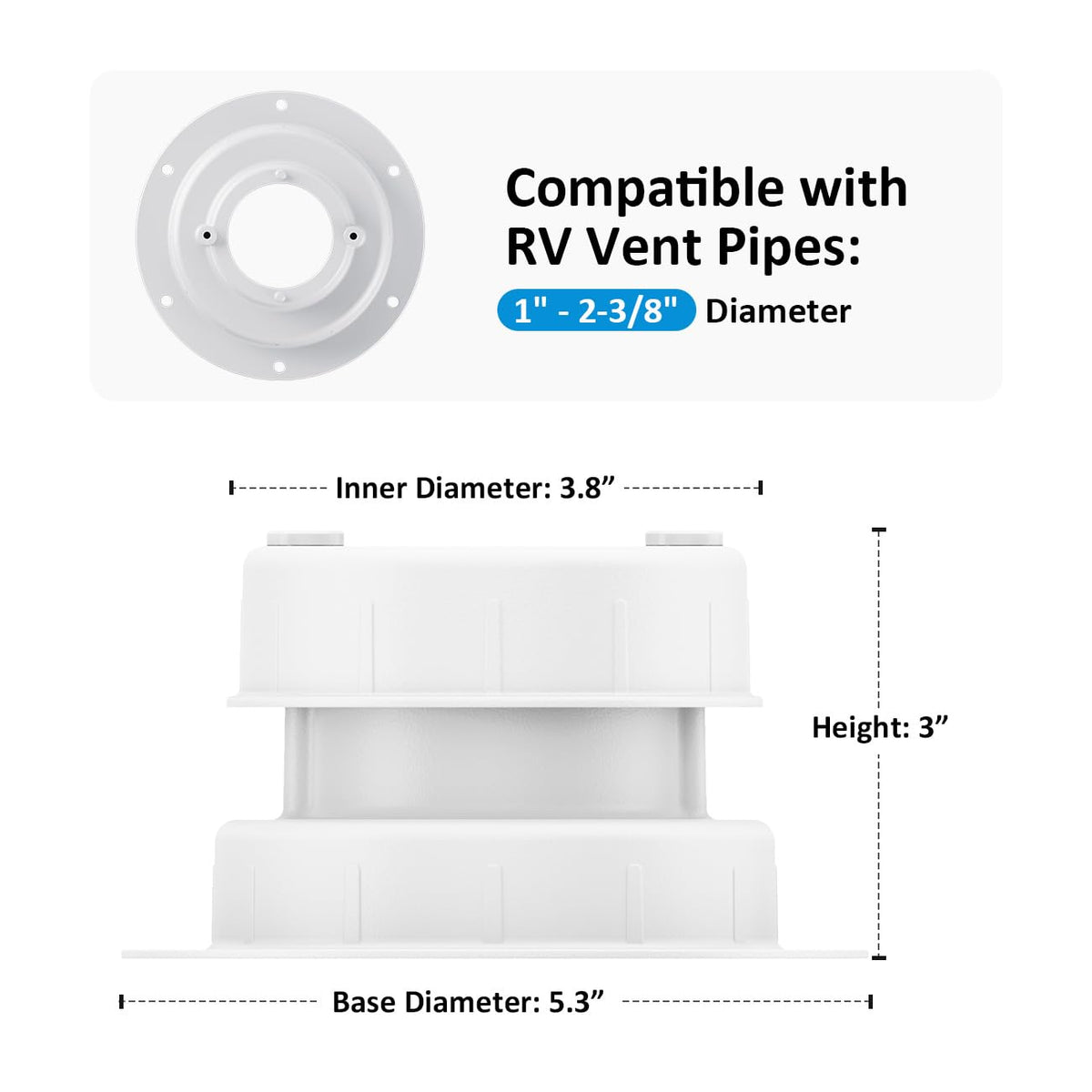 Aluminum RV Plumbing Vent Cap, Camper Roof Sewer Cap White 2 Packs G910
