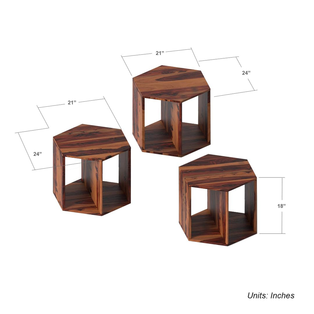 Solid Sheesham Wood Coffee Table Set of 3 H5489