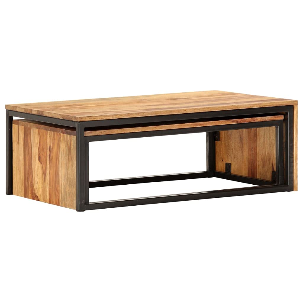 Brown Solid Sheesham Wood Nesting Coffee Table Set of 2 X155