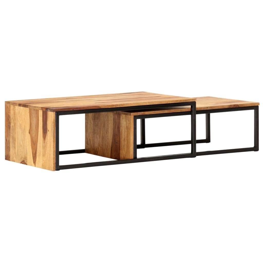 Brown Solid Sheesham Wood Nesting Coffee Table Set of 2 X155