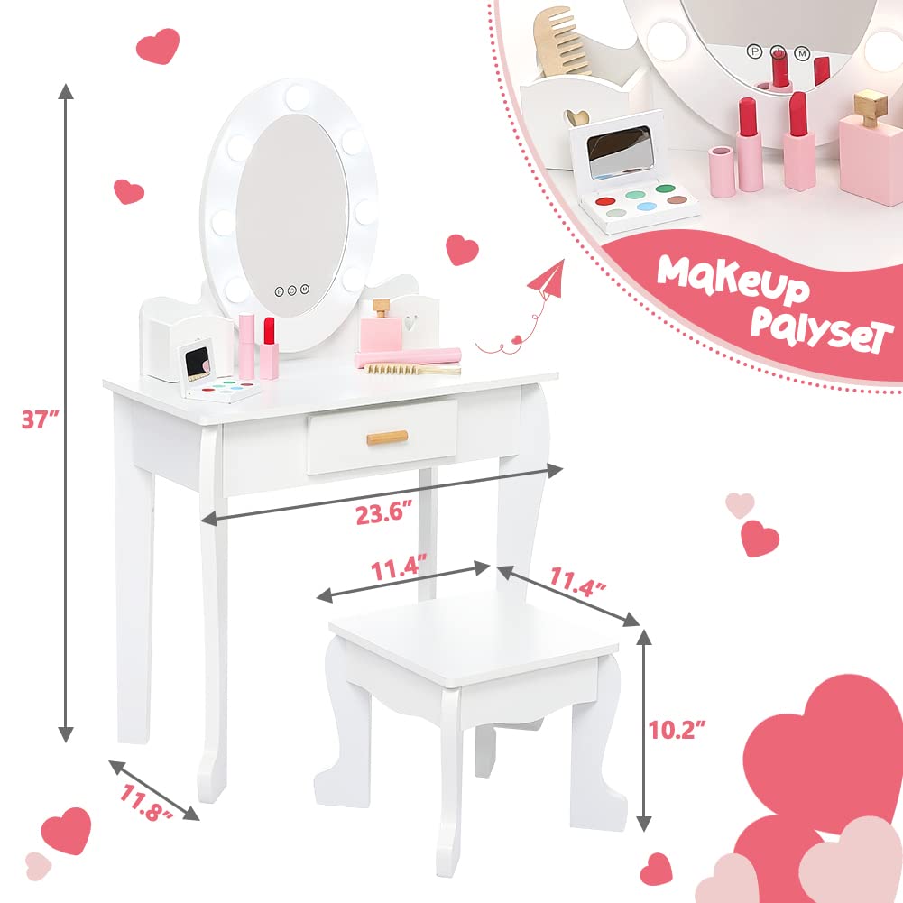 Vanity Table Set with Lighted Mirror and Stool D8307