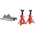 2 Ton Low Profile Floor Jack + 3 Ton Jack Stands, Black and Red U280
