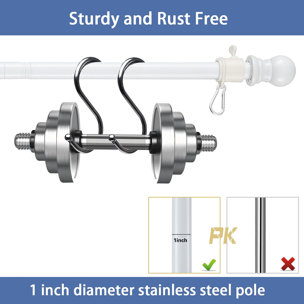 White 5-6ft Tangle Free Metal Flag Pole Kit P962554