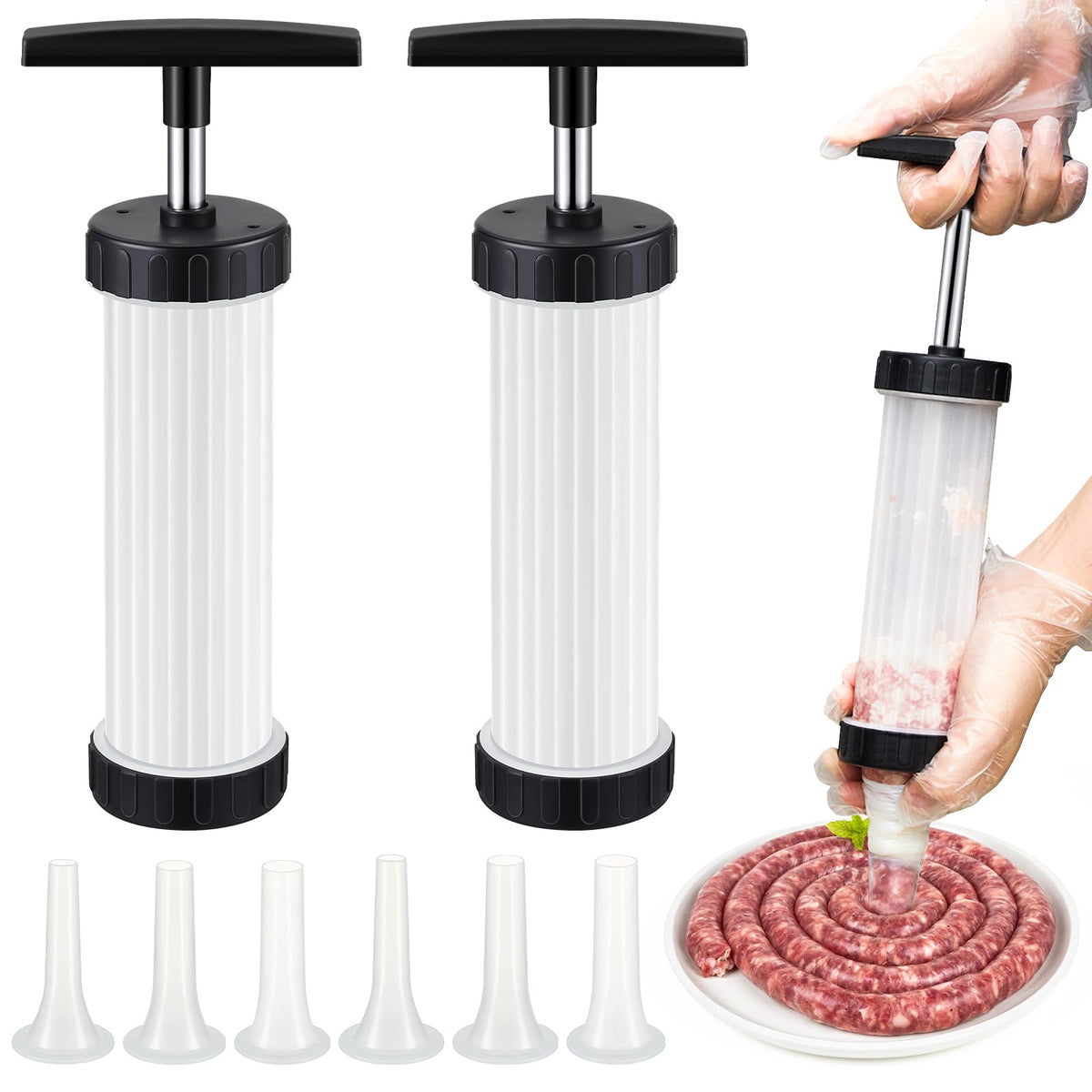 2 Pack Manual Sausage Stuffer Kit with 6 Stuffing Tubes B668110