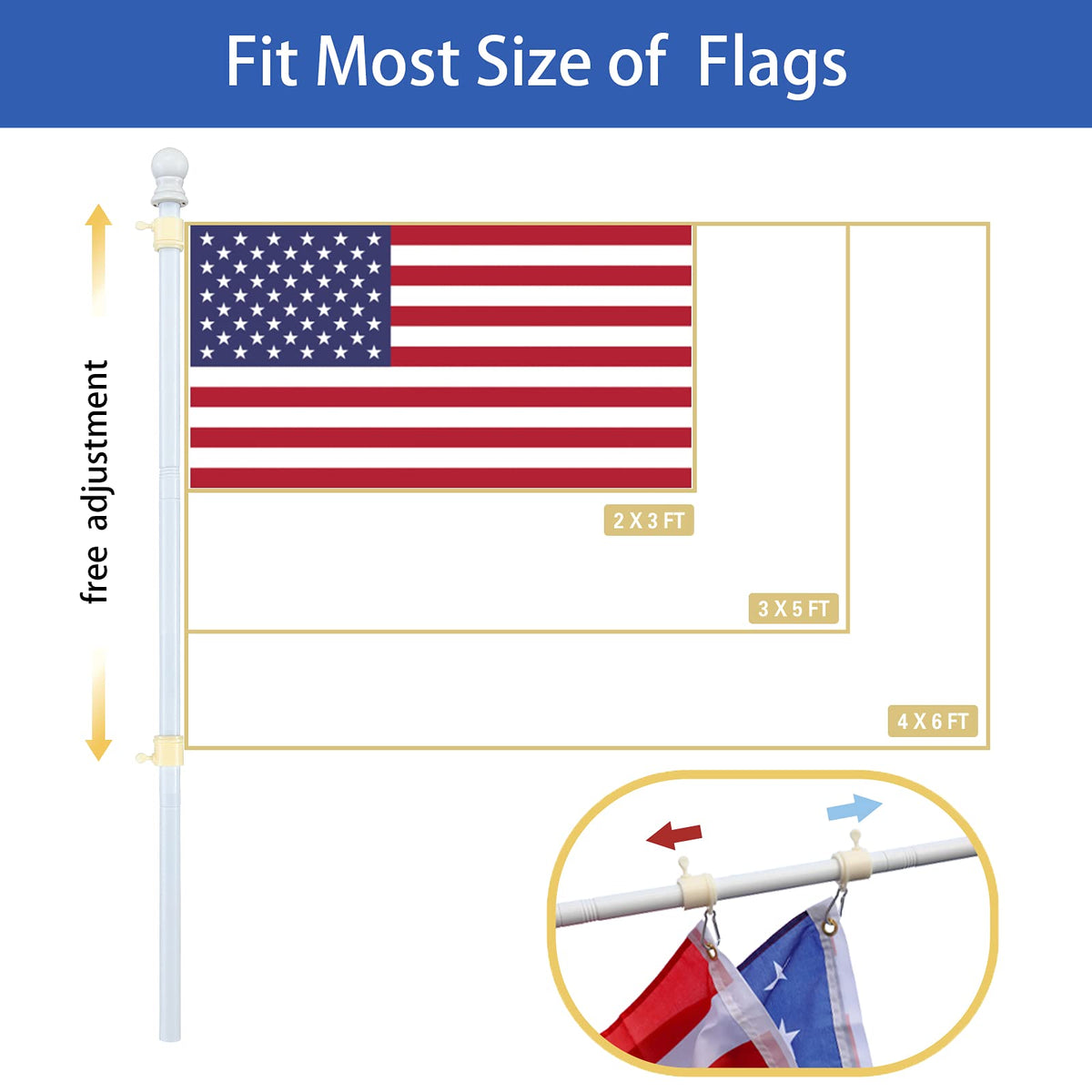 White 5-6ft Tangle Free Metal Flag Pole Kit P962554