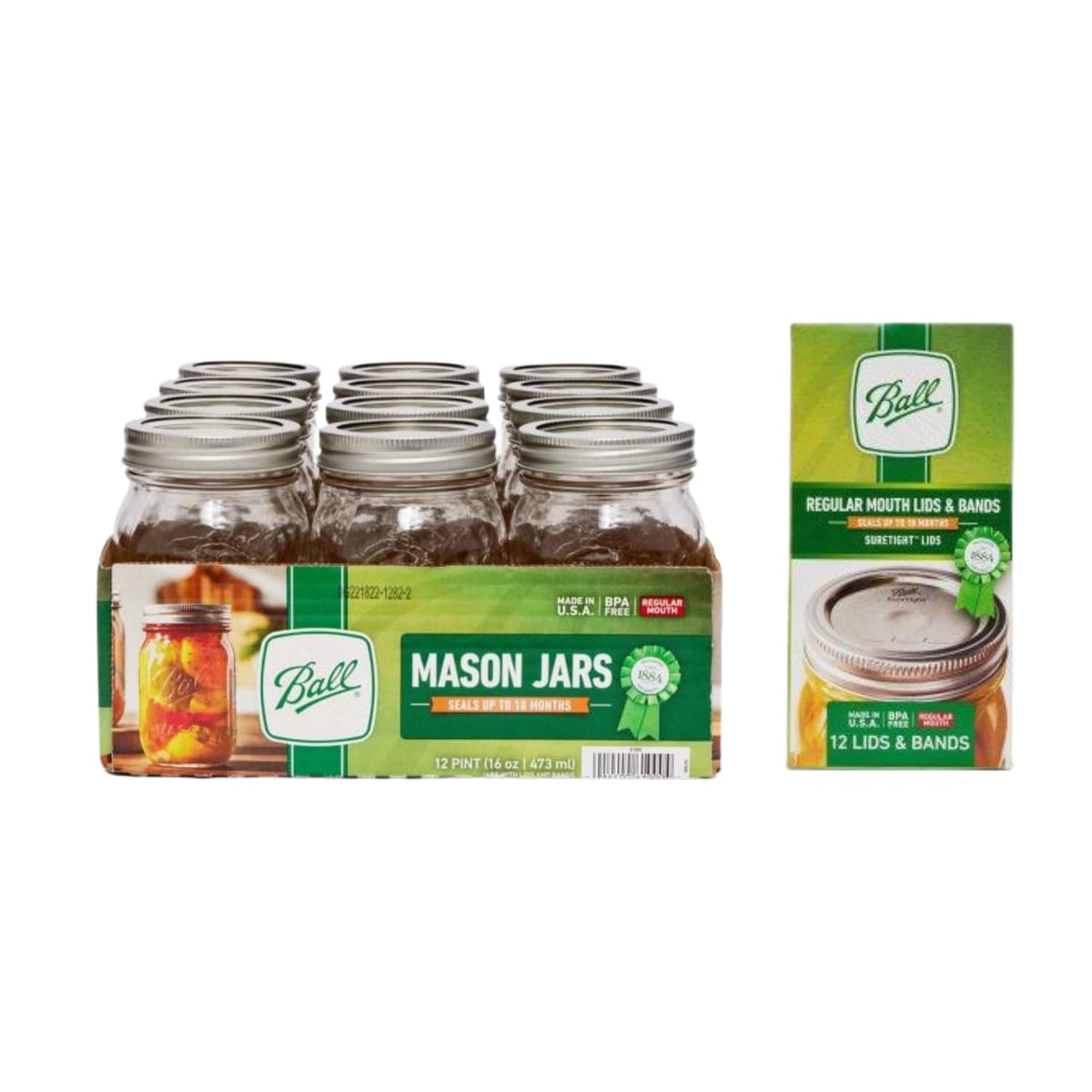 Regular Mouth Glass Mason Jars with Lids and Bands, 12 Pint Size 16 Ounce Z26319