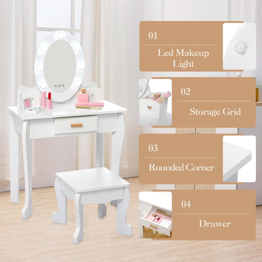 Vanity Table Set with Lighted Mirror and Stool D8307