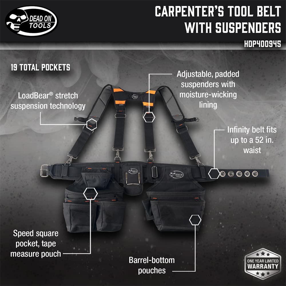 Black 1680 Denier Poly Carpenter’s Tool Belt with Suspenders A662732