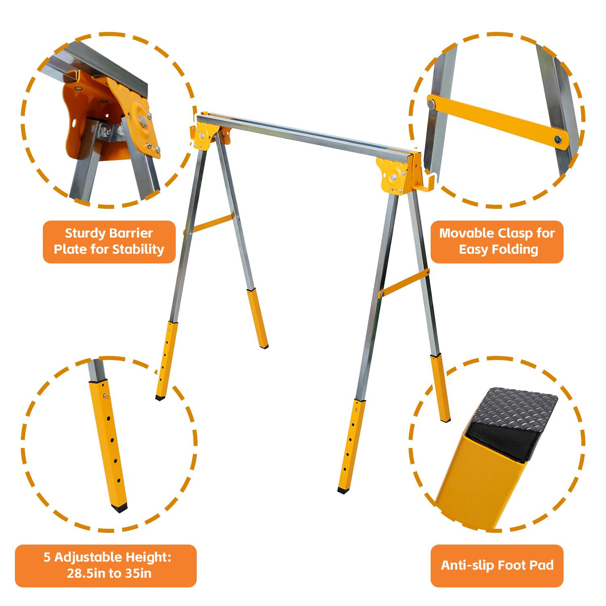 Adjustable Folding Steel Sawhorse 2 Pack T5981