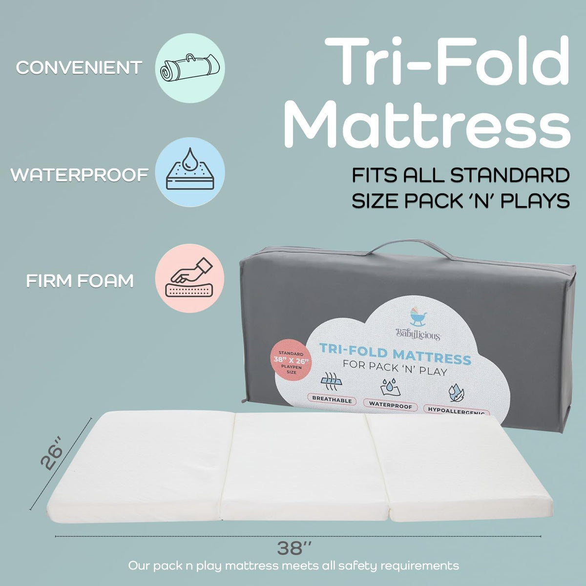 Pack and Play Mattress Topper 38" x 26" Trifold Foam V240863