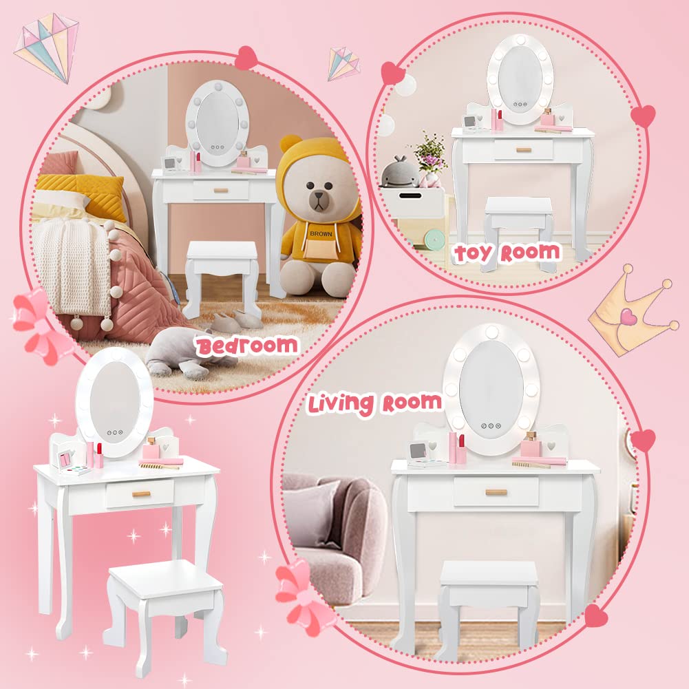 Vanity Table Set with Lighted Mirror and Stool D8307