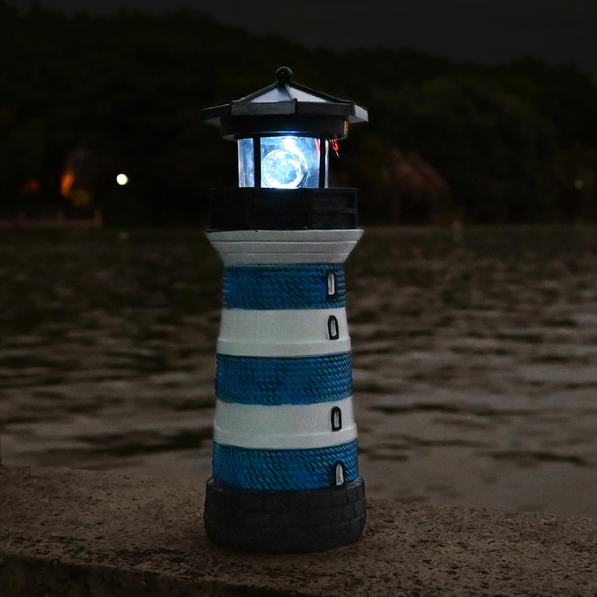 Solar Lighthouse Rotating Beacon Led Yard Statue G1760