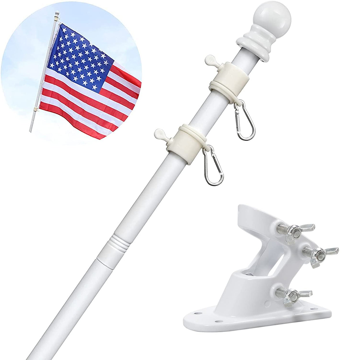 White 5-6ft Tangle Free Metal Flag Pole Kit P962554