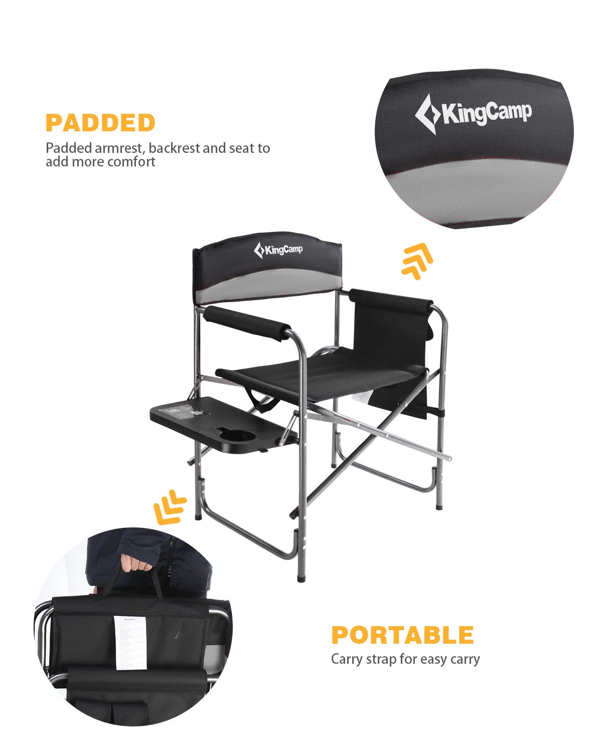 Heavy Duty Padded Folding Camping Chair with Side Table S56416