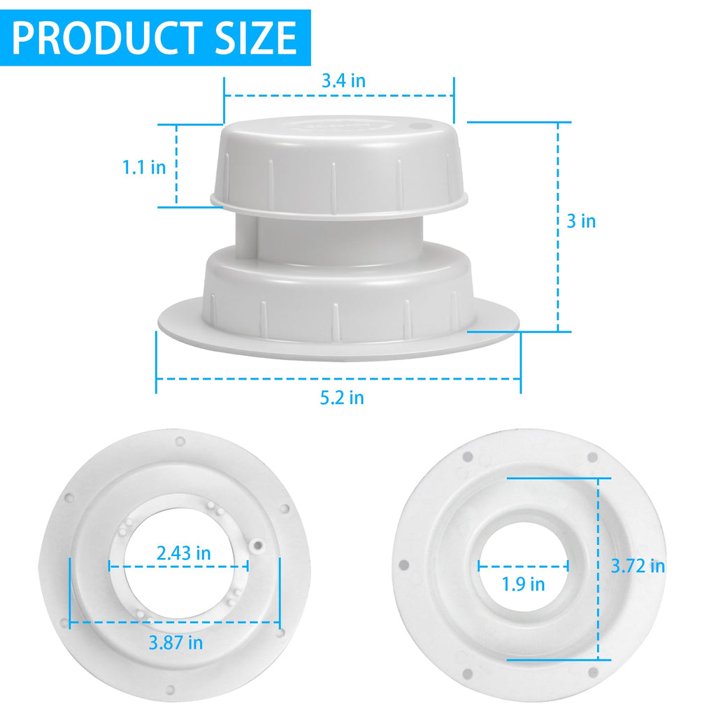 RV Plumbing Vent Cap Fits 1 to 2 3/8 Inch Pipe White 2 Pack C930