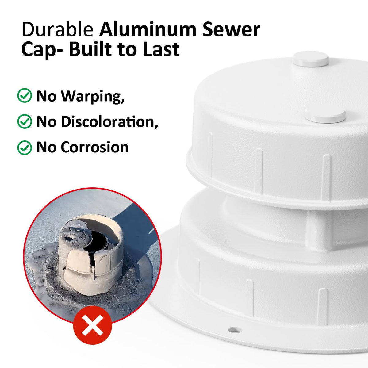 Aluminum RV Plumbing Vent Cap, Camper Roof Sewer Cap White 2 Packs G910