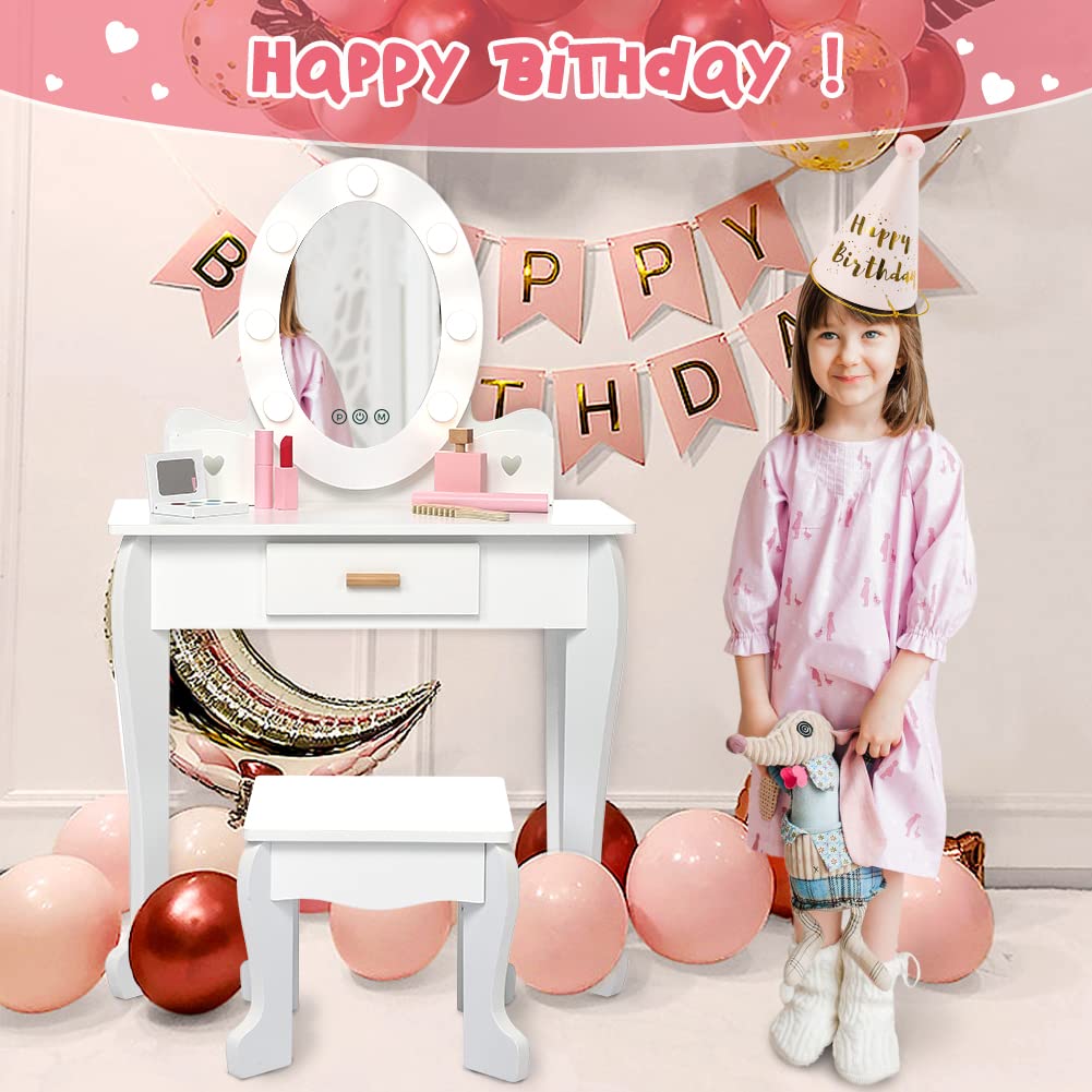 Vanity Table Set with Lighted Mirror and Stool D8307
