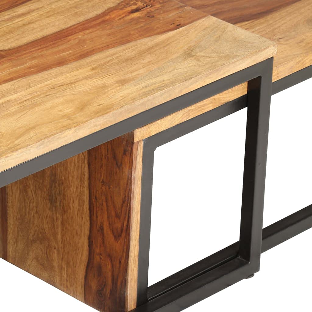 Brown Solid Sheesham Wood Nesting Coffee Table Set of 2 X155