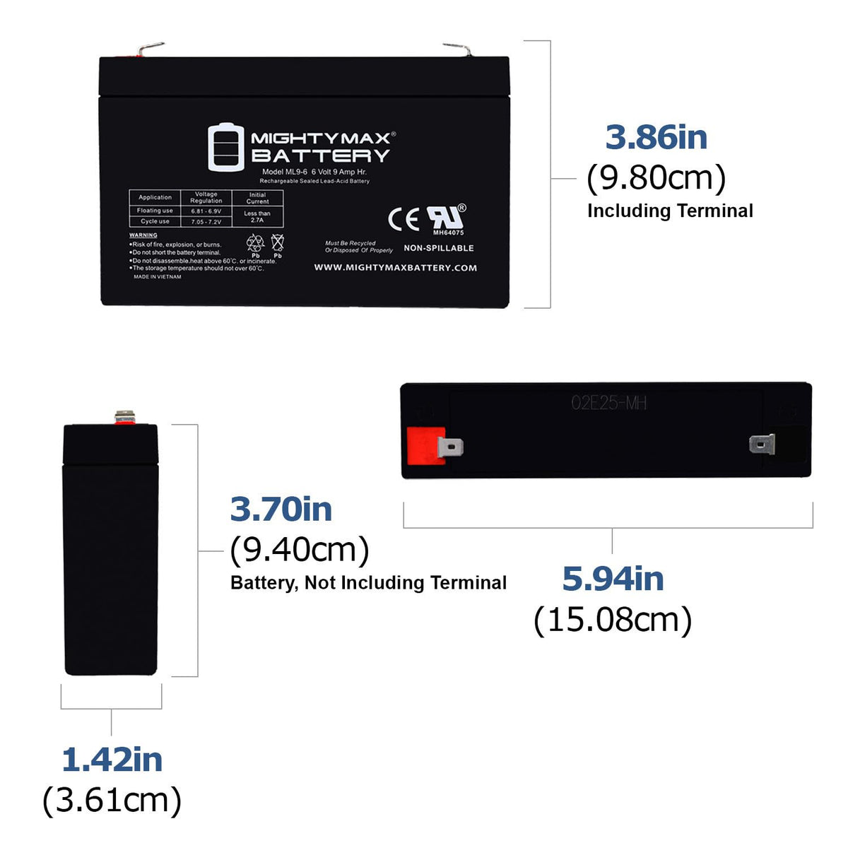 6V 9Ah AGM F2 Terminal Battery 4 Pack H725