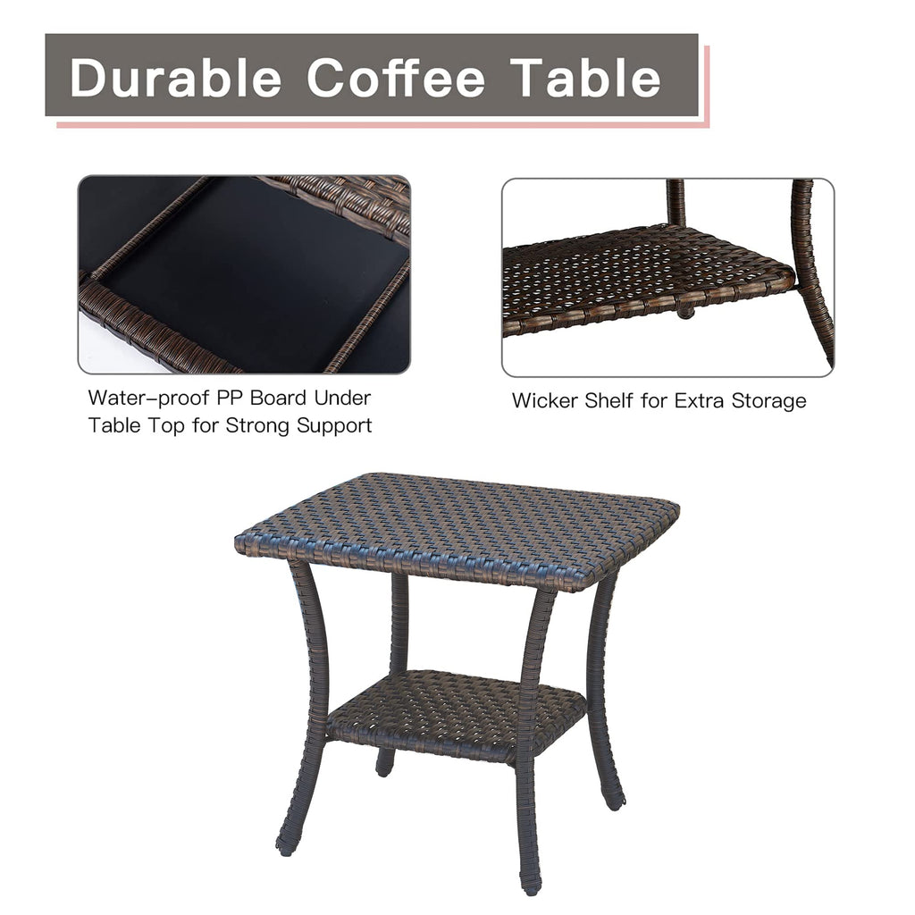 Brown Wicker Rattan 2-Tier Outdoor Coffee Table C5166
