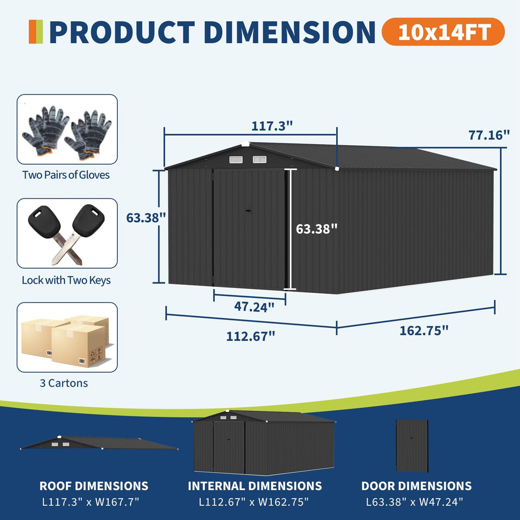 10x14 ft Metal Outdoor Storage Shed S988