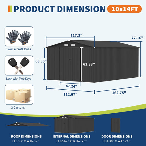 10x14 ft Metal Outdoor Storage Shed S988