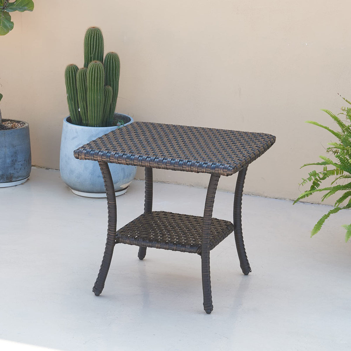 Brown Wicker Rattan 2-Tier Outdoor Coffee Table C5166