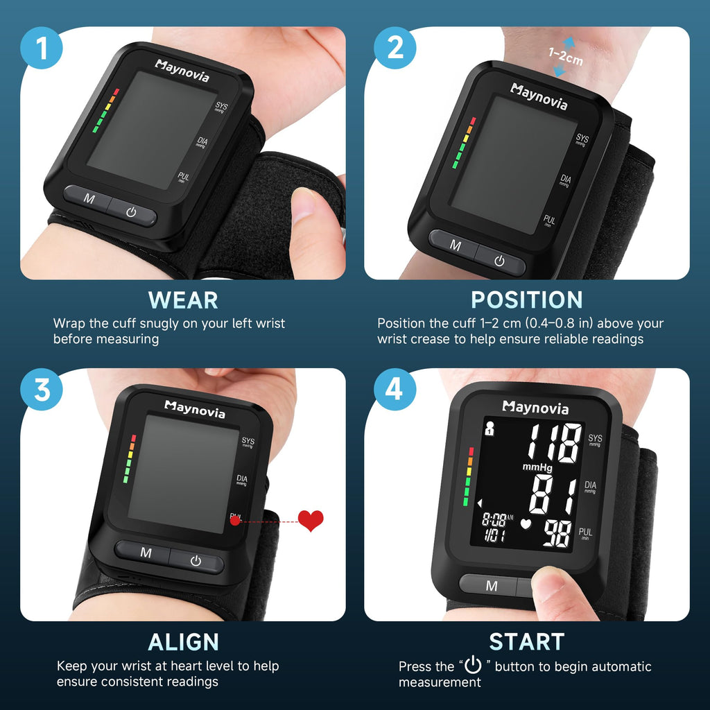 Wrist Blood Pressure Monitor, Backlit LCD, 5.3-8.5 in Cuff, Black Q9883
