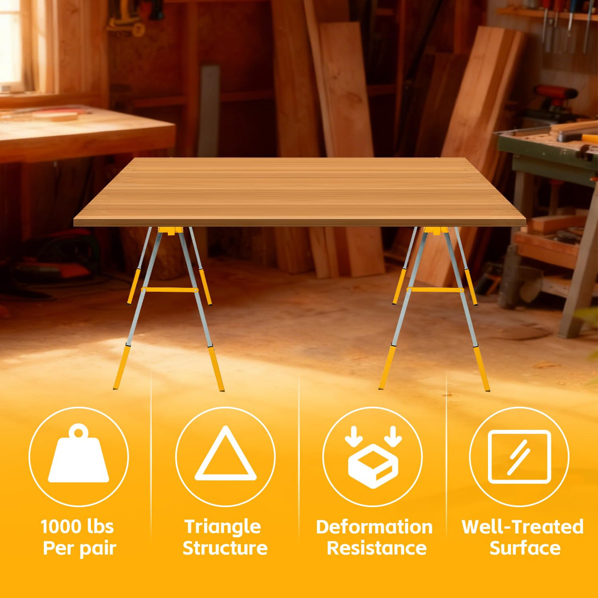 Adjustable Folding Steel Sawhorse 2 Pack T5981