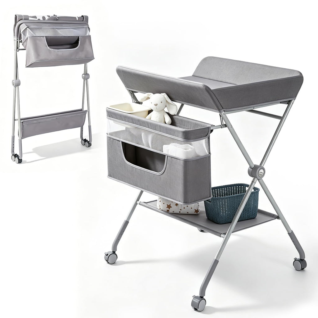 Baby Changing Table with Wheels, Portable Adjustable Folding Diaper Station with Storage Y769151