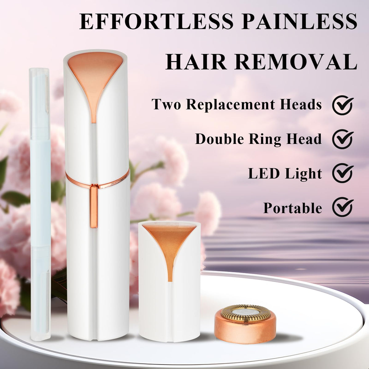 Electric Painless Facial Hair Removal Device with 2 Replacement Heads X86341