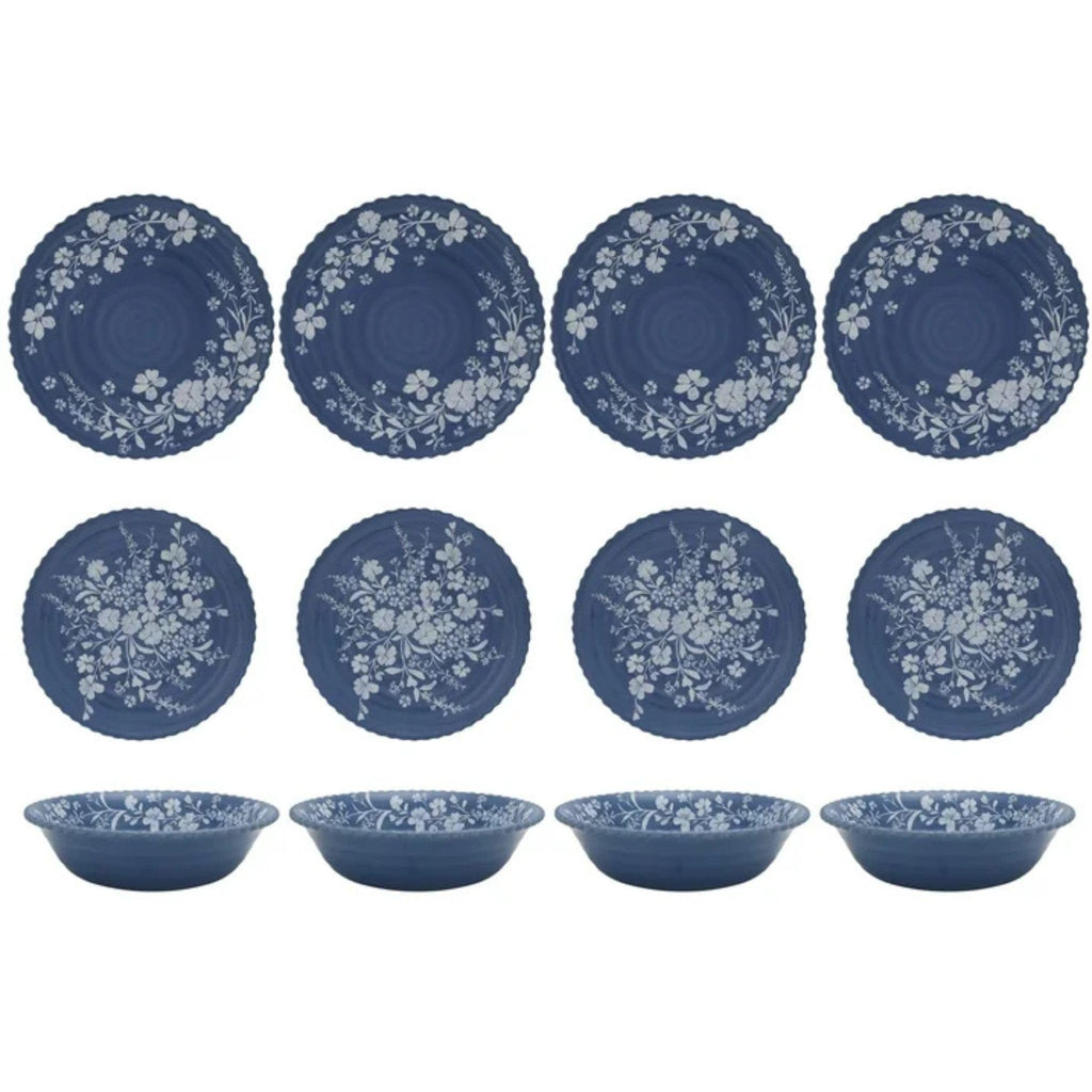 12-Piece Bamboo Melamine Dinnerware Set, Service for 4, Blue Q79992