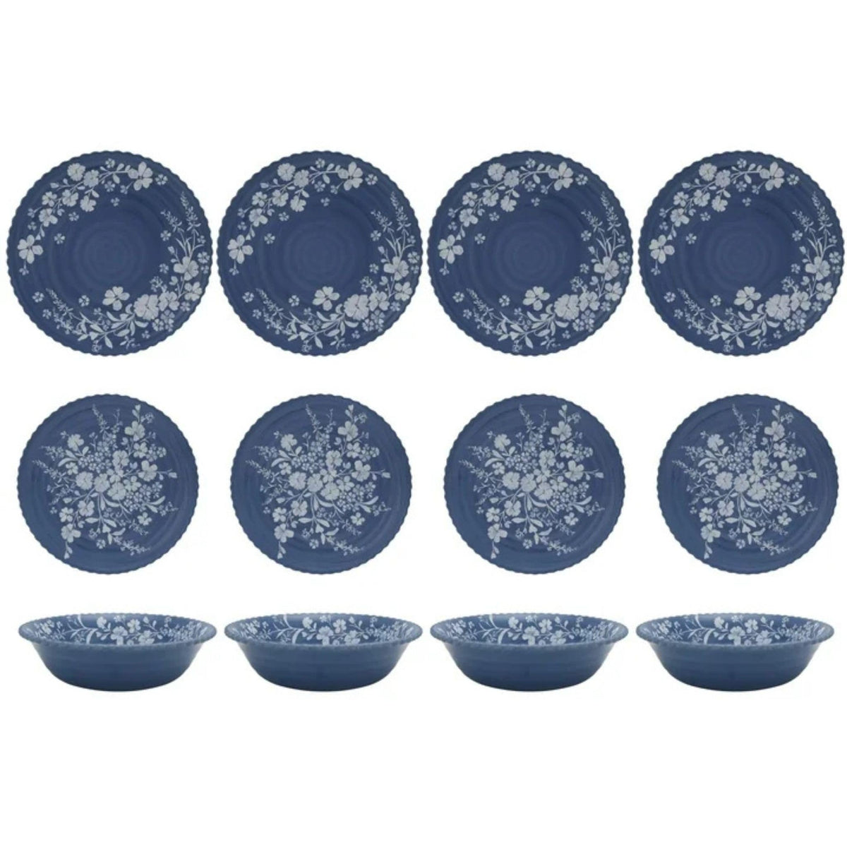 12-Piece Bamboo Melamine Dinnerware Set, Service for 4, Blue Q79992