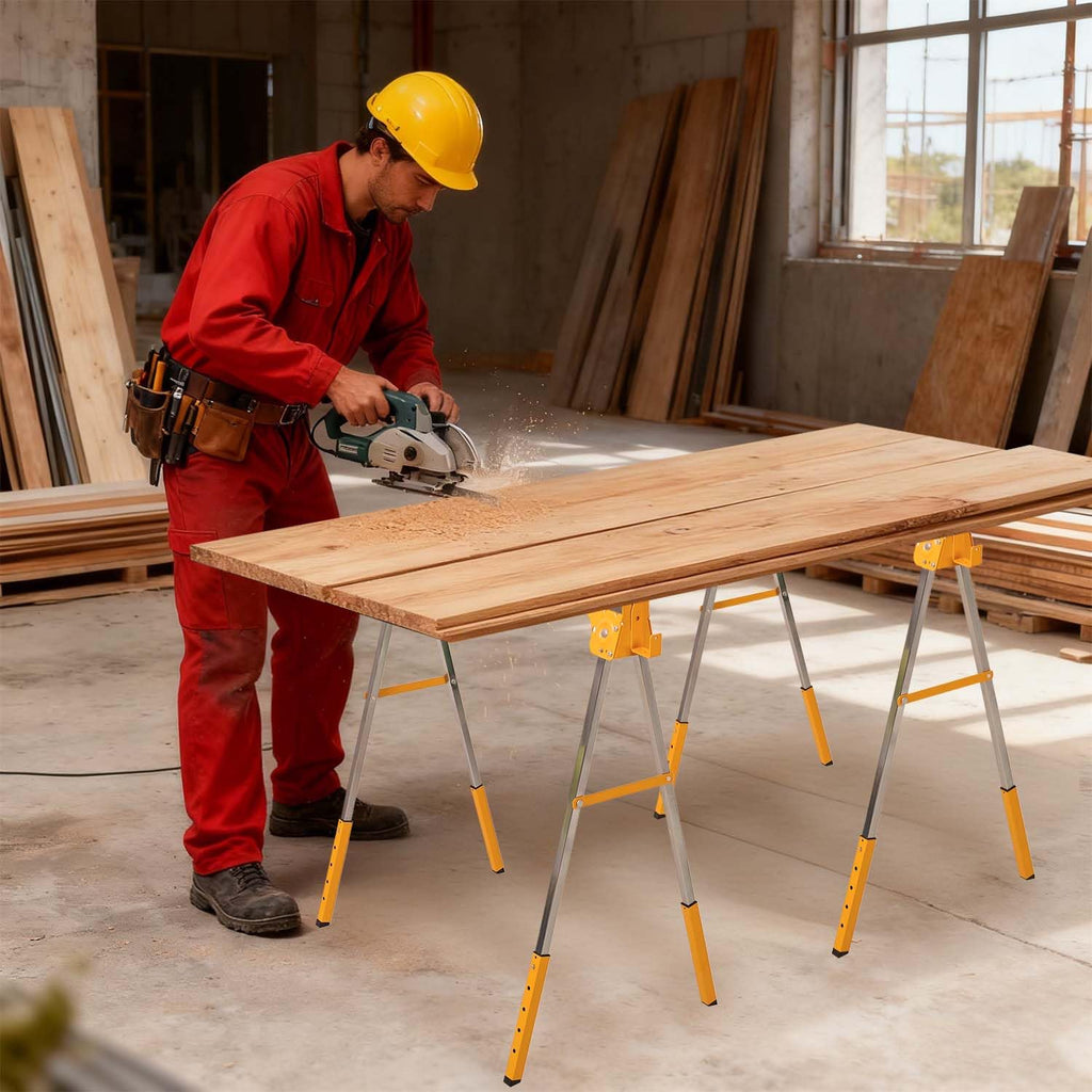 Adjustable Folding Steel Sawhorse 2 Pack T5981