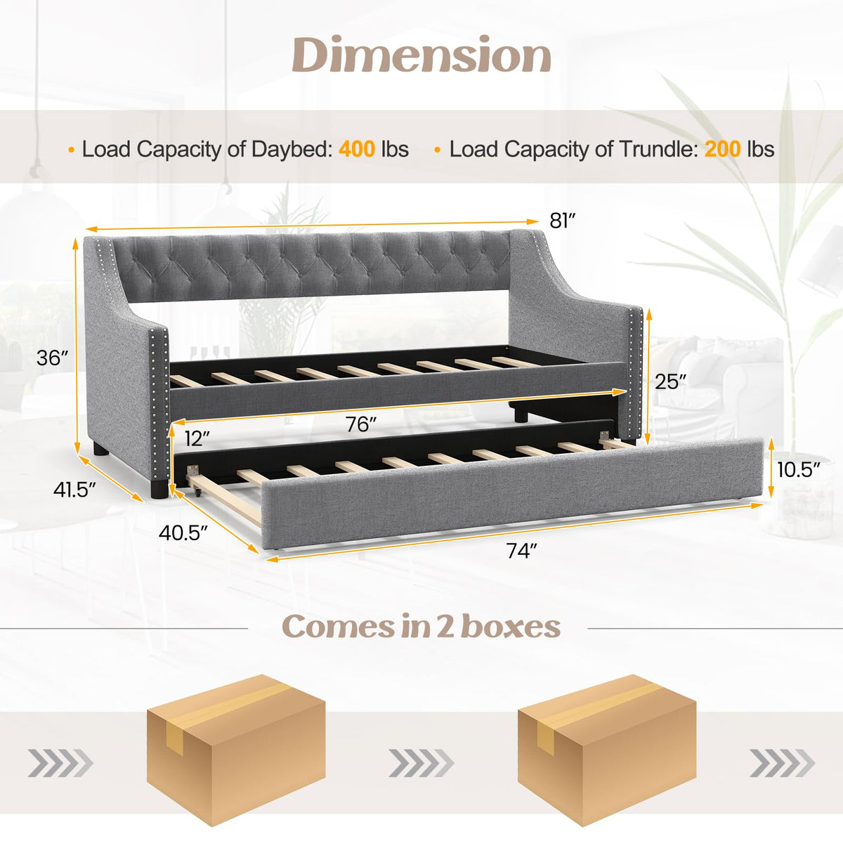 Upholstered Twin Daybed with Trundle Grey X908145