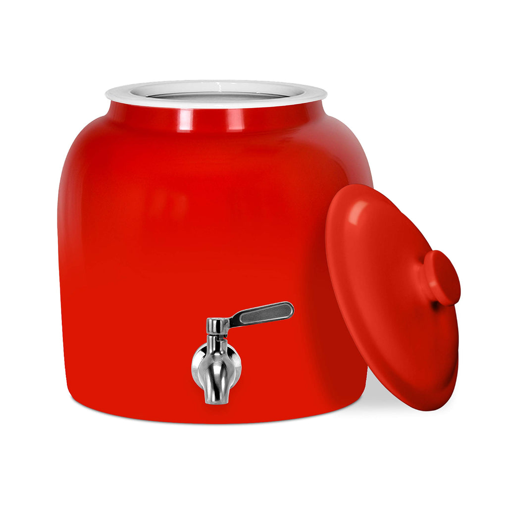 Porcelain Ceramic Crock Water Dispenser with Stainless Steel Faucet and Lid O871