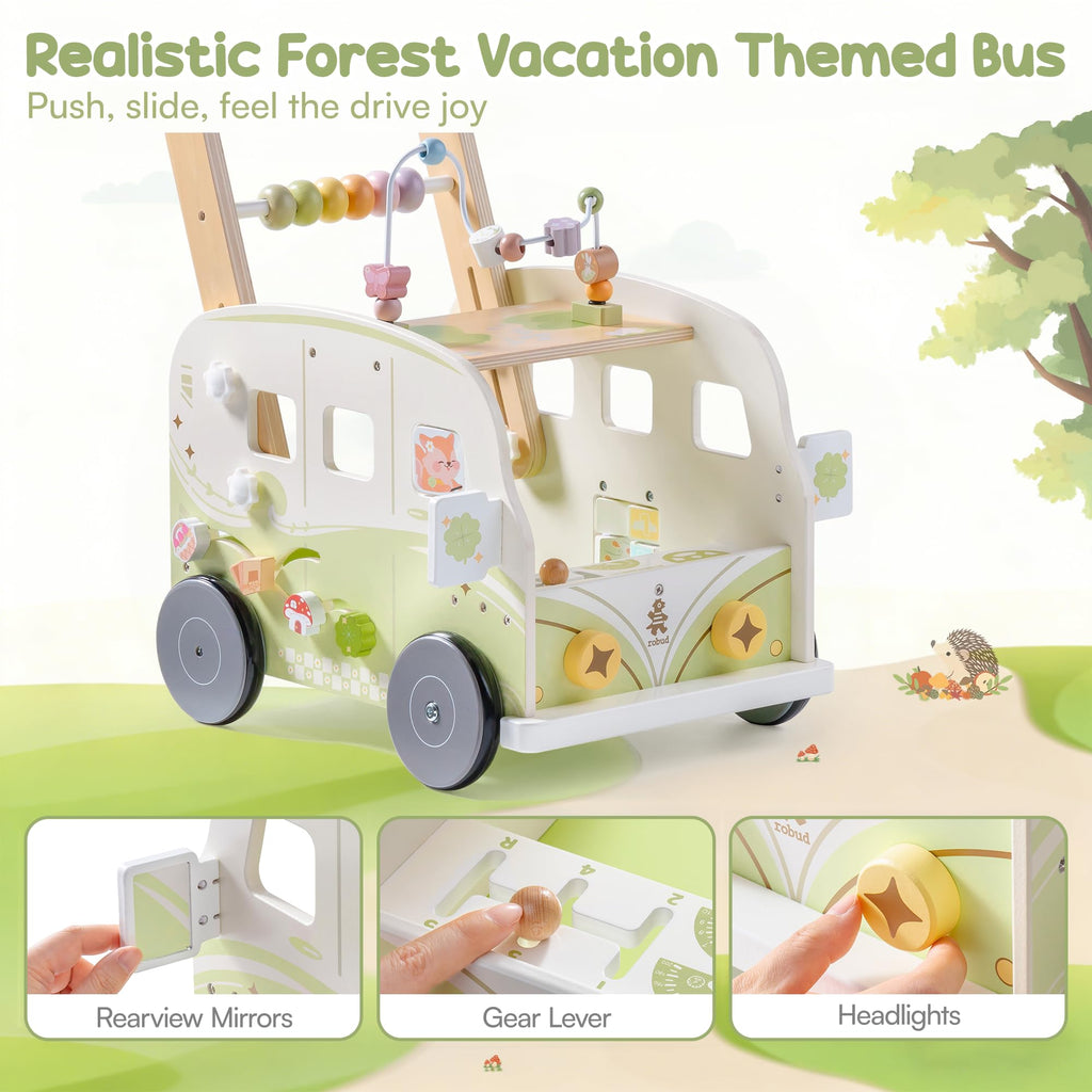 Wooden Adjustable Baby Push Walker with Anti-Slip Wheels S998