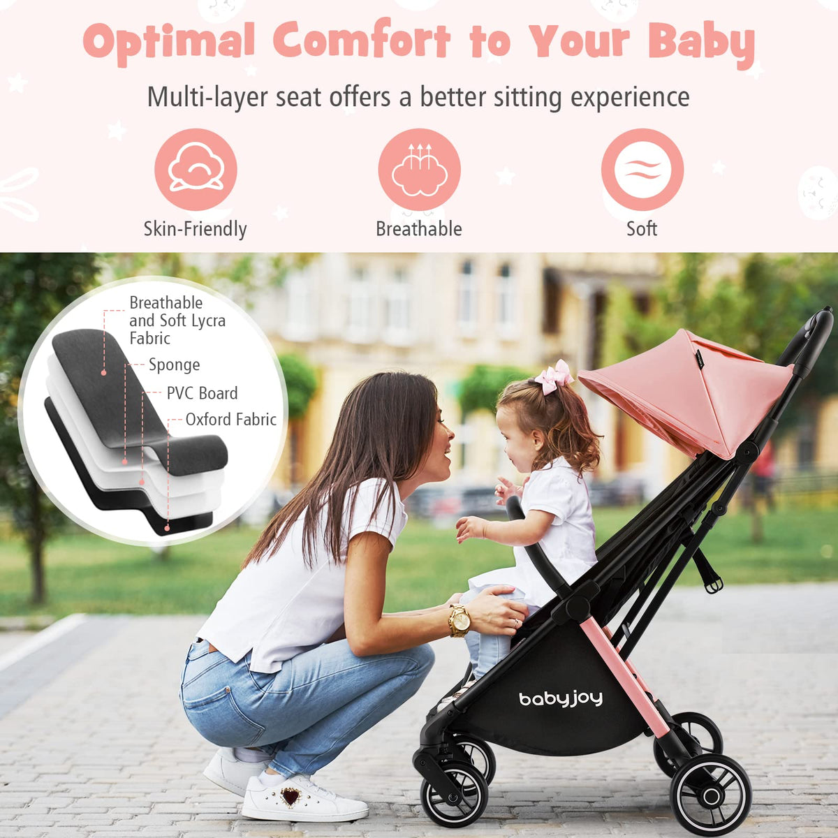 Lightweight Compact Baby Stroller with Canopy and Storage Basket N747529