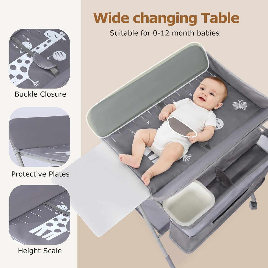 Baby Changing Table with Wheels, Portable Adjustable Folding Diaper Station with Storage Y769151