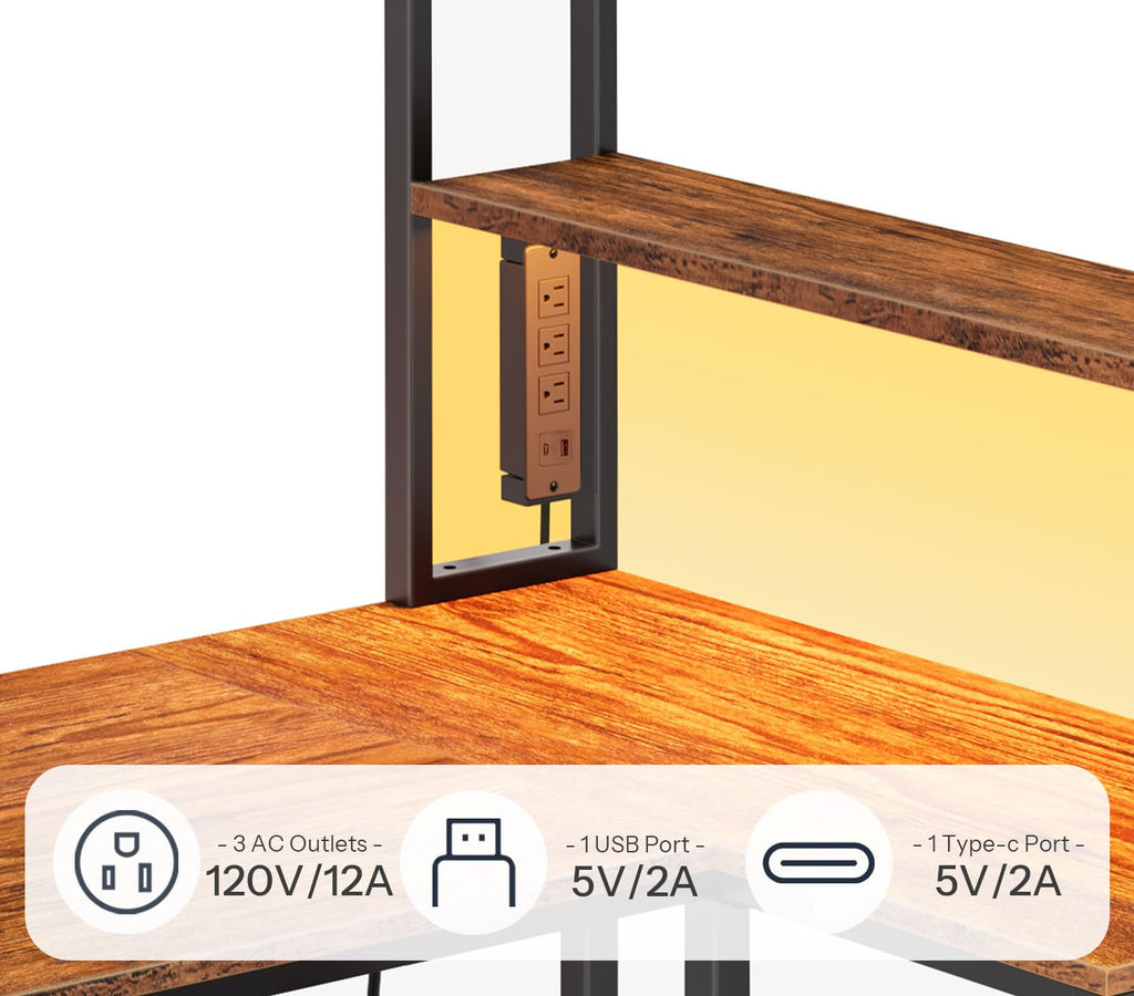 46 Inch Reversible Computer Desk with LED Light & Power Outlet Q4873