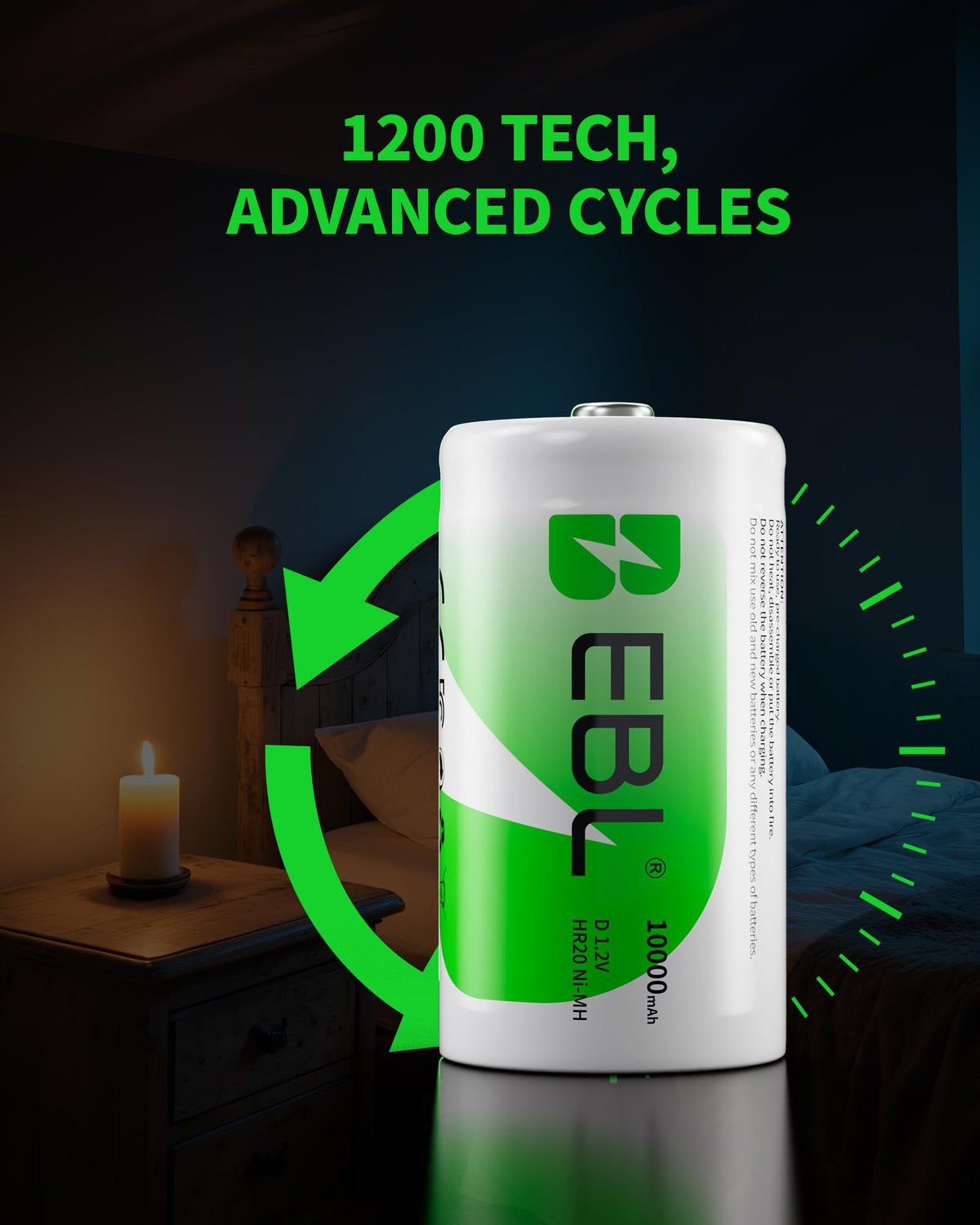 8 Pack 10000mAh Ni-MH D Rechargeable Batteries with Charger Q8452