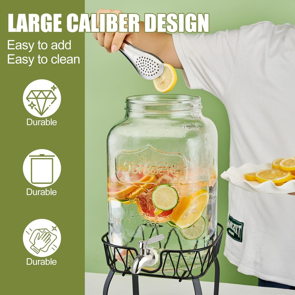 2 Gallon Glass Beverage Dispenser with Stand and Lid M518