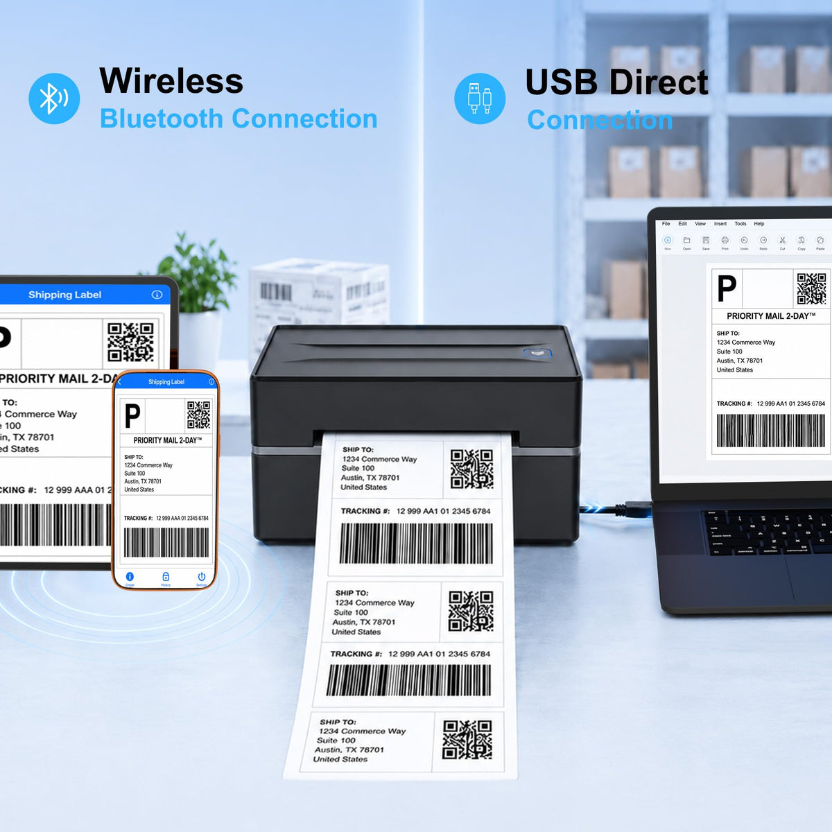 Thermal Shipping Label Printer 4x6 Bluetooth I192356