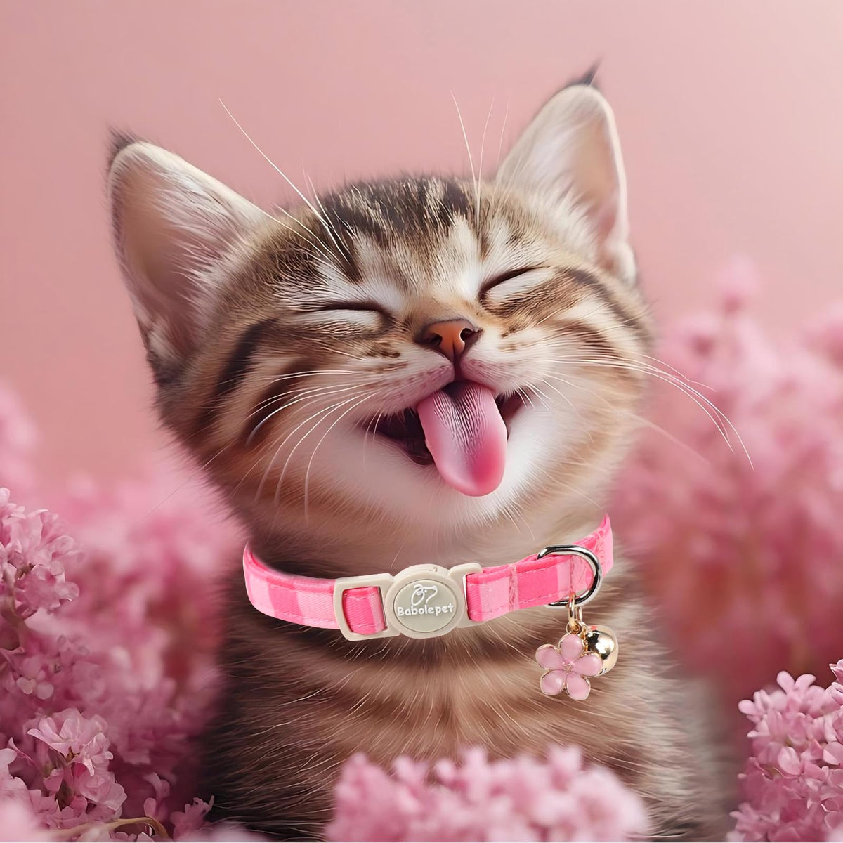 Pink Breakaway Cat Collar with Bell, Bow and Flower Pendant K191174