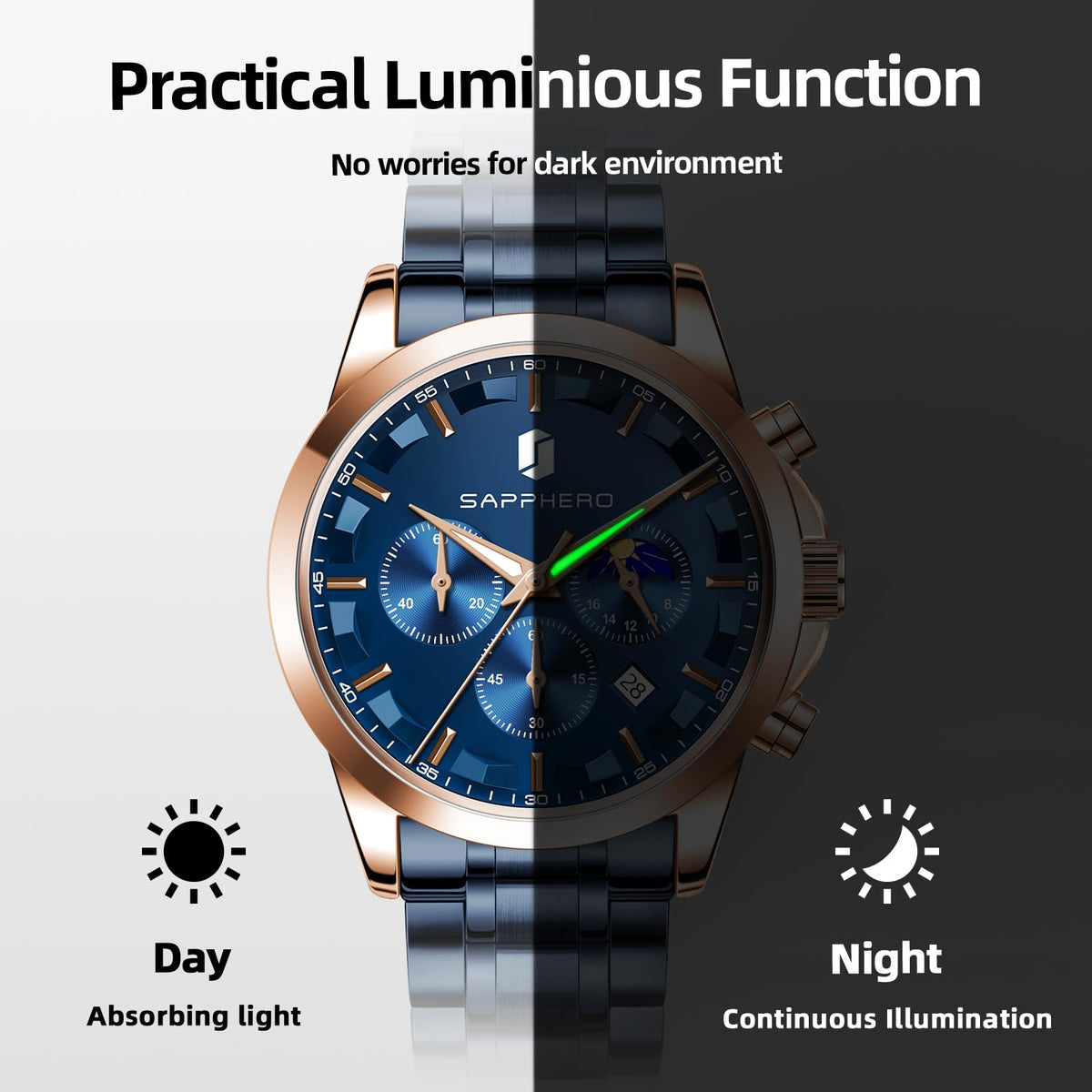 Mens Analog Quartz Chronograph Waterproof Wrist Watch with Calendar I799517