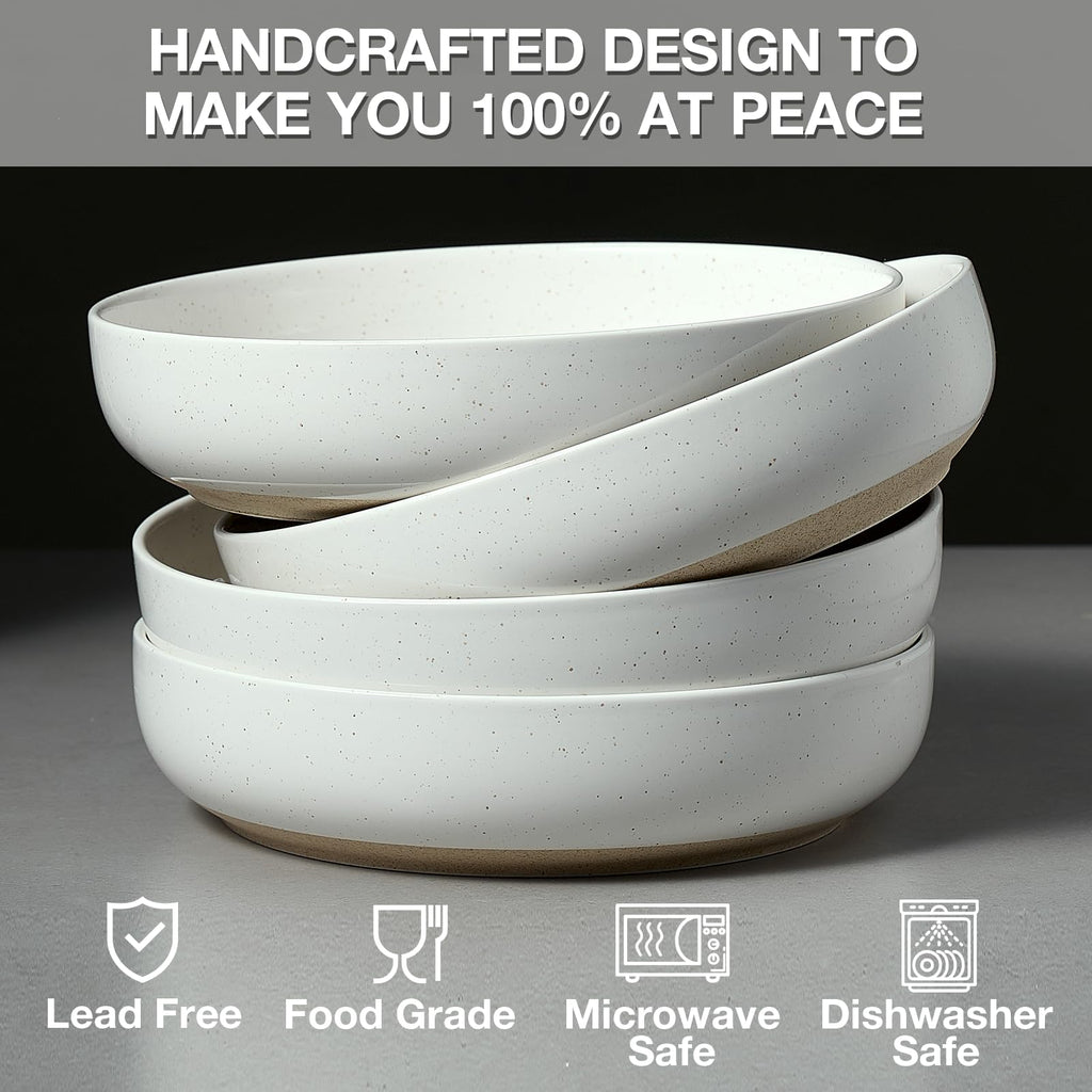 White Ceramic Pasta Bowls Set of 4 I632