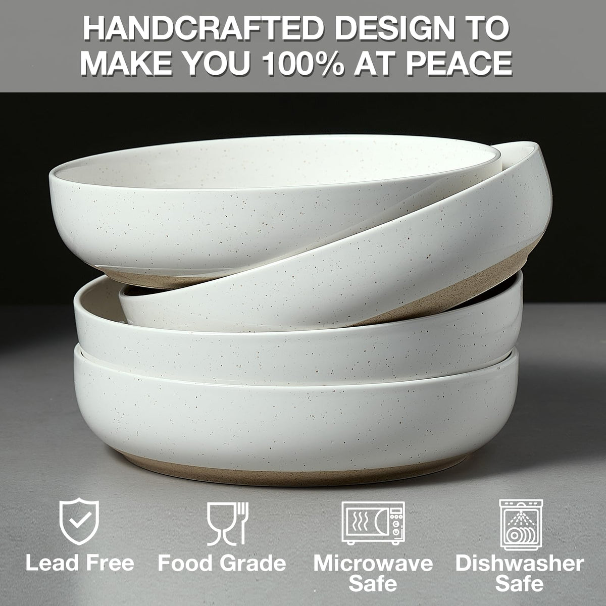 White Ceramic Pasta Bowls Set of 4 I632