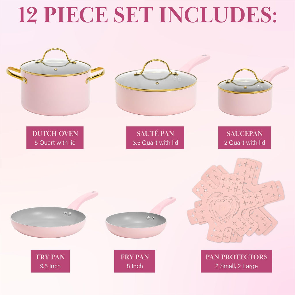 12 Piece Pink Nonstick Cookware Set K525